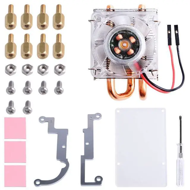 Alt view image 2 of 7 - Low-Profile CPU Cooler with RGB PWM Fan & Aluminum Heatsink for Raspberry Pi 4B/3B+/3B (Silver)