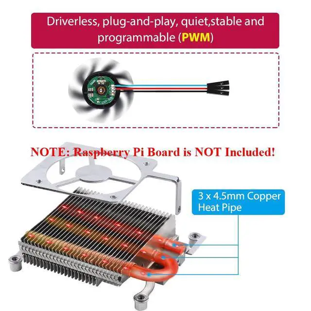 Alt view image 3 of 6 - Fan for Raspberry Pi 4, Ultra Thin ICE Tower Cooler for Raspberry Pi, PWM Cooling Fan with Aluminum Heatsink for Raspberry Pi 4 Model B Only