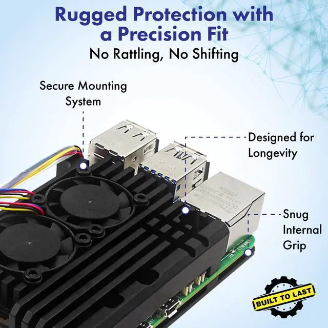 Alt view image 3 of 5 - Raspberry Pi 5 Active Cooler - Dual Fan Aluminum Heatsink Case with Pre-Cut Thermal Pads, PWM Fan Control via Pi 5 Header, Open-Air Cooling for Overclocking & 24/7 Use, GPIO Access