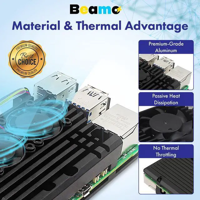Alt view image 4 of 5 - Raspberry Pi 5 Active Cooler - Dual Fan Aluminum Heatsink Case with Pre-Cut Thermal Pads, PWM Fan Control via Pi 5 Header, Open-Air Cooling for Overclocking & 24/7 Use, GPIO Access