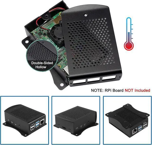 Alt view image 2 of 7 - for Raspberry Pi 4 Metal Case Aluminium Case Protective Shell Box Wall Mounted Enclosure with Dual Cooling Fan Heat Sink for Raspberry Pi 4 Model B RPi 4B Black