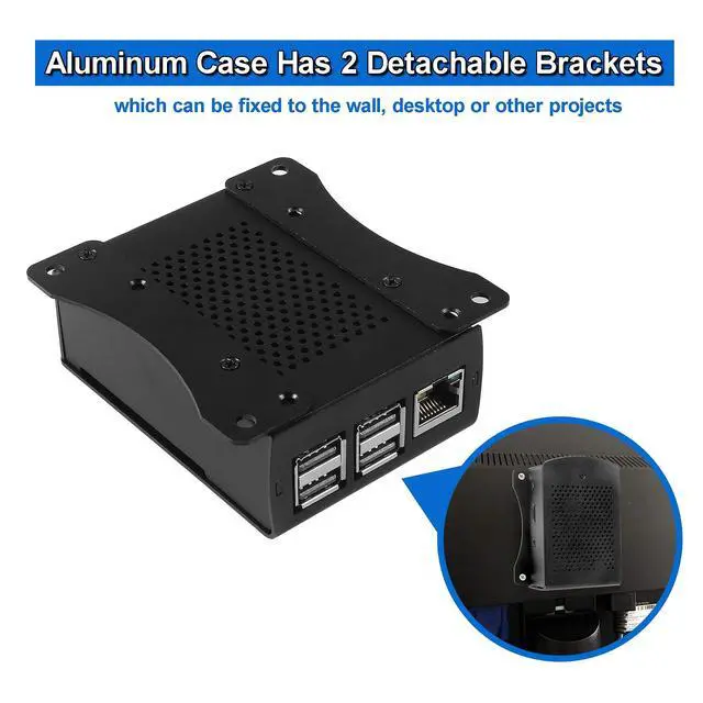 Alt view image 4 of 7 - for Raspberry Pi 4 Metal Case Aluminium Case Protective Shell Box Wall Mounted Enclosure with Dual Cooling Fan Heat Sink for Raspberry Pi 4 Model B RPi 4B Black