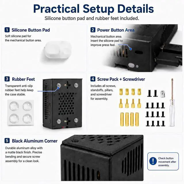 Alt view image 6 of 7 - Metal Case Compatible with Raspberry Pi 5, Aluminum Pi 5 Case with Space for Active Cooler, M.2 NVMe HAT & POE HAT, GPIO Side Access, Vented Enclosure (Only Include Case)