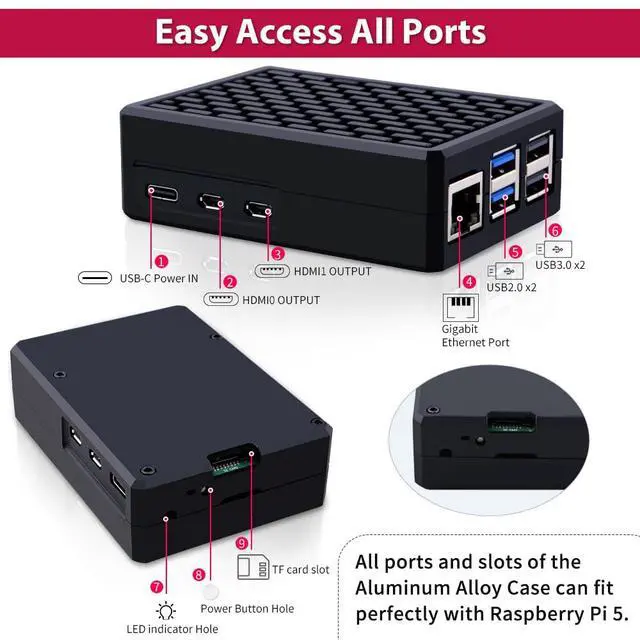 Alt view image 3 of 7 - Aluminum Case for Raspberry Pi 5, Armor Case with Cooling Column and Thermal Pads for Raspberry Pi 5 2GB/4GB/8GB/16GB