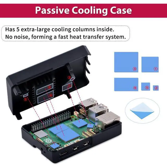 Alt view image 5 of 7 - Aluminum Case for Raspberry Pi 5, Armor Case with Cooling Column and Thermal Pads for Raspberry Pi 5 2GB/4GB/8GB/16GB