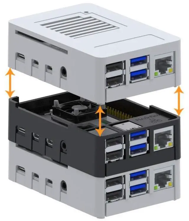 Main image of Case for Raspberry Pi 4 Low Profile, Stackable, Universally Mountable DIN Rail, Automation Friendly, Fan Support (Black)