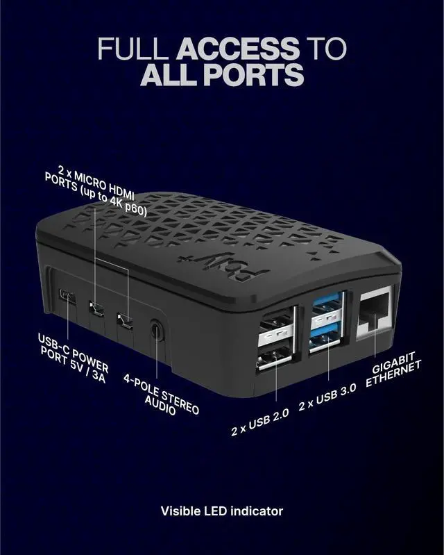 Alt view image 7 of 7 - Poly+ Case for Raspberry Pi 4 - PWM Fan, Heatsink, Removable Top