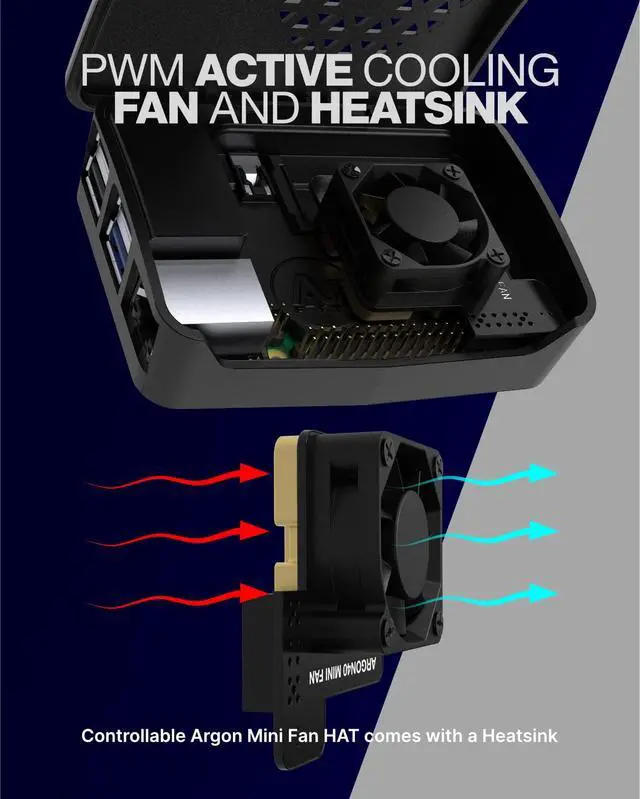 Alt view image 4 of 7 - Poly+ Case for Raspberry Pi 4 - PWM Fan, Heatsink, Removable Top