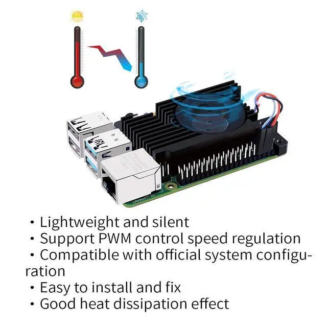 Alt view image 3 of 7 - Aluminum Heatsink with PWM Controllable Fan for Raspberry Pi 4, Pi 4 Armor Lite Heatsink with PWM Speed Control Fan for Raspberry Pi 4 Model B