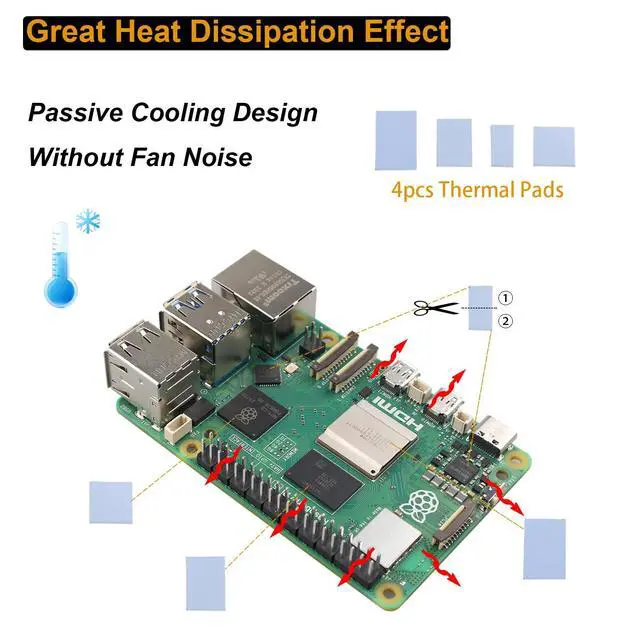 Alt view image 4 of 6 - ZDE Aluminum Case for Raspberry Pi 5 Passive Cooling Heat Dissipation Case Enclosure for Raspberry Pi 5 8GB/4GB Computer Home Networking Hardware