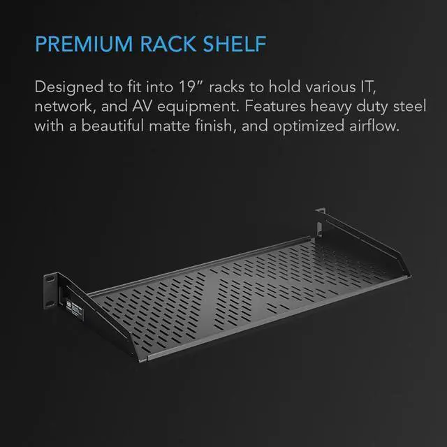 Alt view image 2 of 6 - Vented Cantilever 1U Universal Rack Shelf, 8" Deep, for 19" Equipment Racks. Heavy-Duty 2.4mm Cold Rolled Steel, 50lbs Capacity