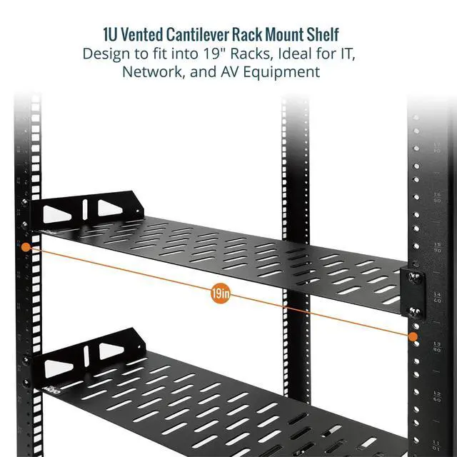 Alt view image 5 of 7 - 1U Rack Shelf,19 inch Rack Shelf 6 inch Depth,Rack Mount Shelf with Anti-Slip Stops,Server Rack Shelf and Network Shelf for 19 in Equipments, 55lbs Capacity of Vented 1U Shelf,No Lip(2 Pack)