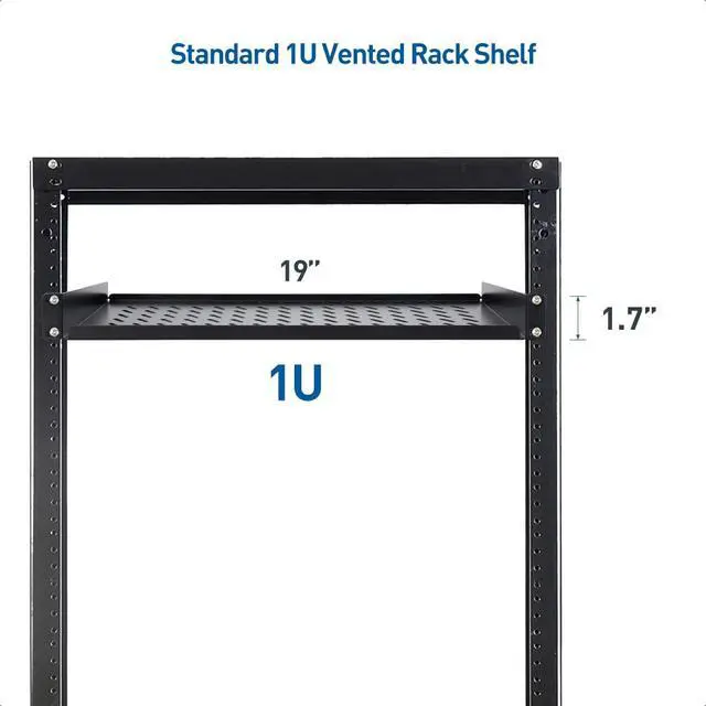 Alt view image 5 of 7 - 1U Server Rack Shelf, 10-Inch Depth, 55lbs, Black