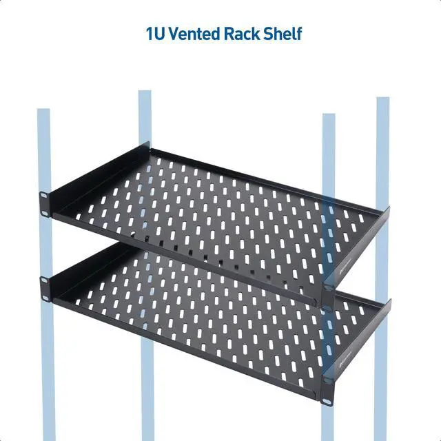 Alt view image 3 of 7 - 1U Server Rack Shelf, 10-Inch Depth, 55lbs, Black