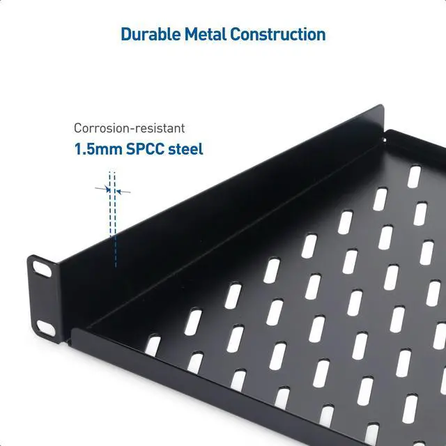 Alt view image 2 of 7 - 1U Server Rack Shelf, 10-Inch Depth, 55lbs, Black