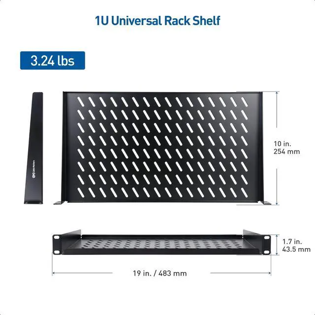Alt view image 7 of 7 - 1U Server Rack Shelf, 10-Inch Depth, 55lbs, Black