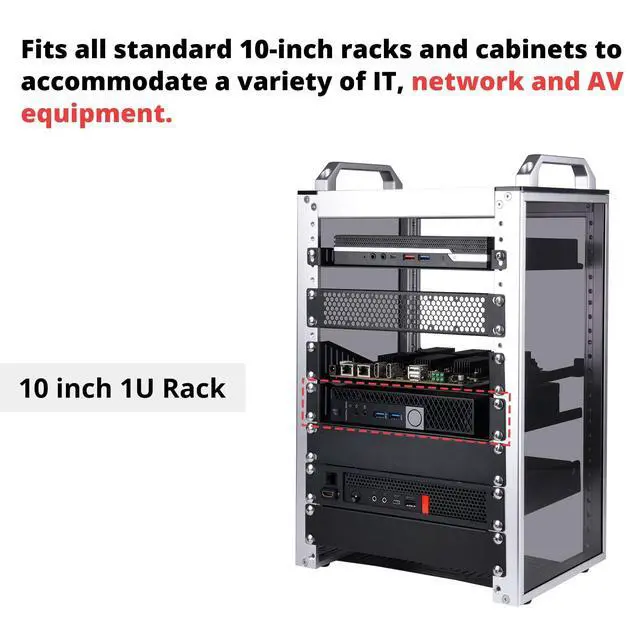 Alt view image 3 of 6 - 1U Server Rack Shelf, 7.87" Depth Vented Rack Mount Cantilever Tray for 10 Inch Network Equipment Rack & Cabinet and DeskPi RackMate T1/T0 Server Cabinet