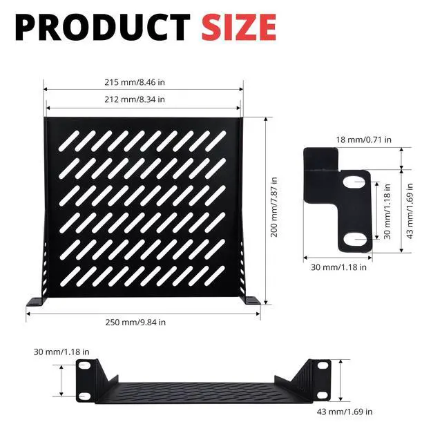Alt view image 2 of 6 - 1U Server Rack Shelf, 7.87" Depth Vented Rack Mount Cantilever Tray for 10 Inch Network Equipment Rack & Cabinet and DeskPi RackMate T1/T0 Server Cabinet