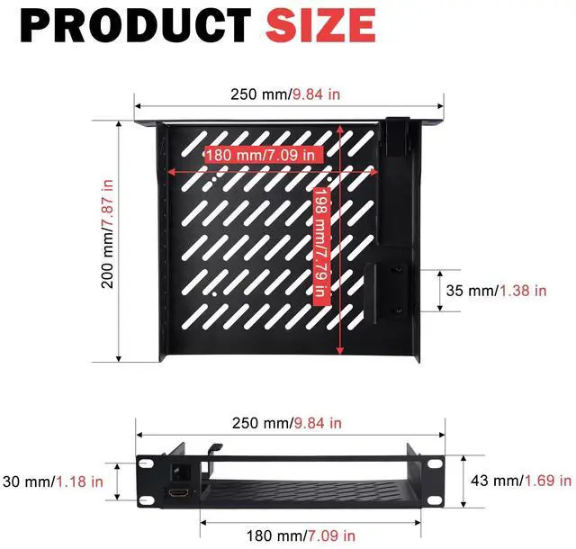 Alt view image 2 of 7 - 10inch 1U Mini PC Rack Mount Shelf with RJ45 CAT6 Port & HDMI Port for DeskPi RackMate T1/T0