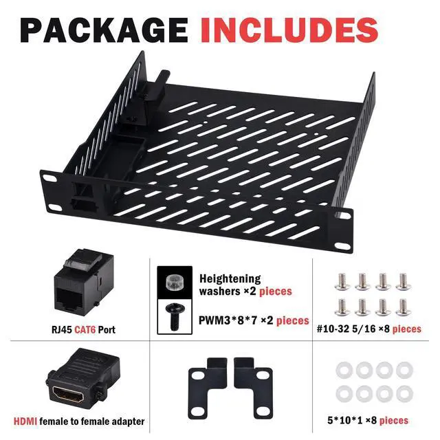 Alt view image 3 of 7 - 10inch 1U Mini PC Rack Mount Shelf with RJ45 CAT6 Port & HDMI Port for DeskPi RackMate T1/T0