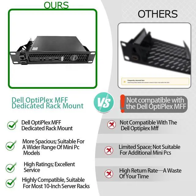 Alt view image 2 of 7 - 10inch 1U Mini PC Rack Mount Shelf Compatible with Dell Micro OptiPlex MFF Lenovo ThinkCentre and HP Desktop Mini with RJ45 CAT6 Port & HDMI Port