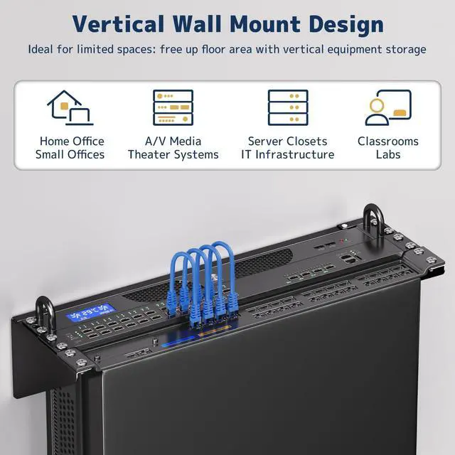 Alt view image 2 of 7 - 3U Vertical Wall Mount Rack - 19" Steel Wall & Under-Desk Bracket for Server, Network Switch, or Patch Panel, Supports up to 121lbs, for Cabinet or Server Room, JHSVR-3U