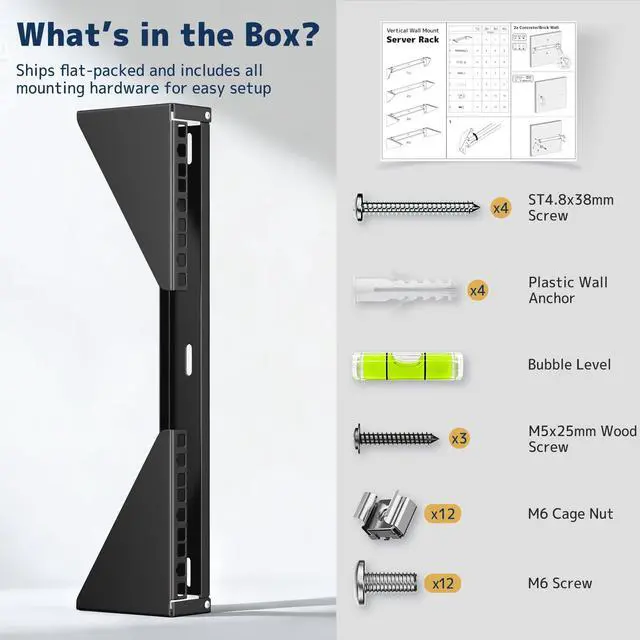Alt view image 5 of 7 - 3U Vertical Wall Mount Rack - 19" Steel Wall & Under-Desk Bracket for Server, Network Switch, or Patch Panel, Supports up to 121lbs, for Cabinet or Server Room, JHSVR-3U