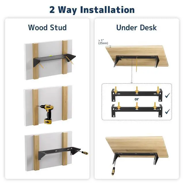 Alt view image 6 of 7 - 3U Vertical Wall Mount Rack - 19" Steel Wall & Under-Desk Bracket for Server, Network Switch, or Patch Panel, Supports up to 121lbs, for Cabinet or Server Room, JHSVR-3U