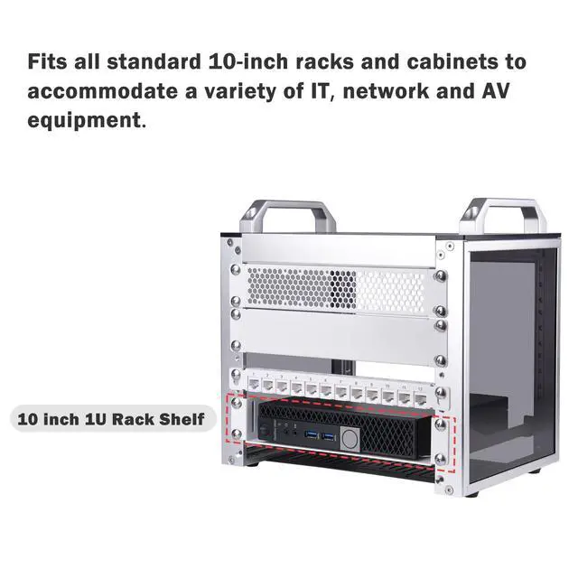 Alt view image 2 of 4 - 1U Server Rack Shelf, 7.87" Depth Vented Rack Mount Cantilever Tray for 10 Inch Network Equipment Rack & Cabinet and DeskPi RackMate T1/T0 Server Cabinet (White)