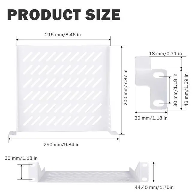 Alt view image 3 of 4 - 1U Server Rack Shelf, 7.87" Depth Vented Rack Mount Cantilever Tray for 10 Inch Network Equipment Rack & Cabinet and DeskPi RackMate T1/T0 Server Cabinet (White)