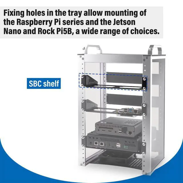 Alt view image 3 of 5 - 10 inch 1U SBC Rack Shelf, Supports Raspberry Pi/Jetson Nano/RockPi 5B/Dev Board and 2.5 Inch HDD/SSD, for DeskPi RackMate T1/T0/T2/T0 Plus/T1 Plus/TL1 Server Cabinet and 10 inch Server Rack