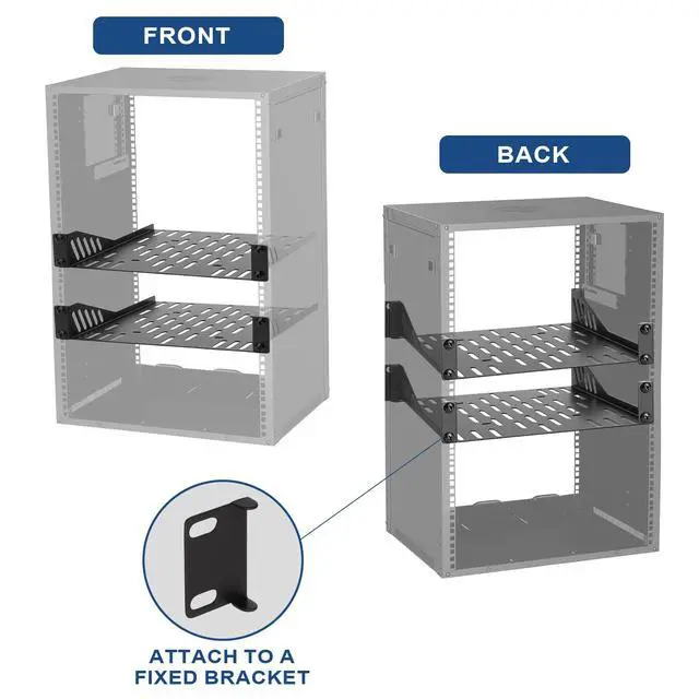 Alt view image 5 of 7 - 1 Pcs 10 inch 1U Server Rack Shelf, Heavy Duty Vented Mount with 7.87" Depth, Enhanced Airflow for Network Equipment & Computer Racks