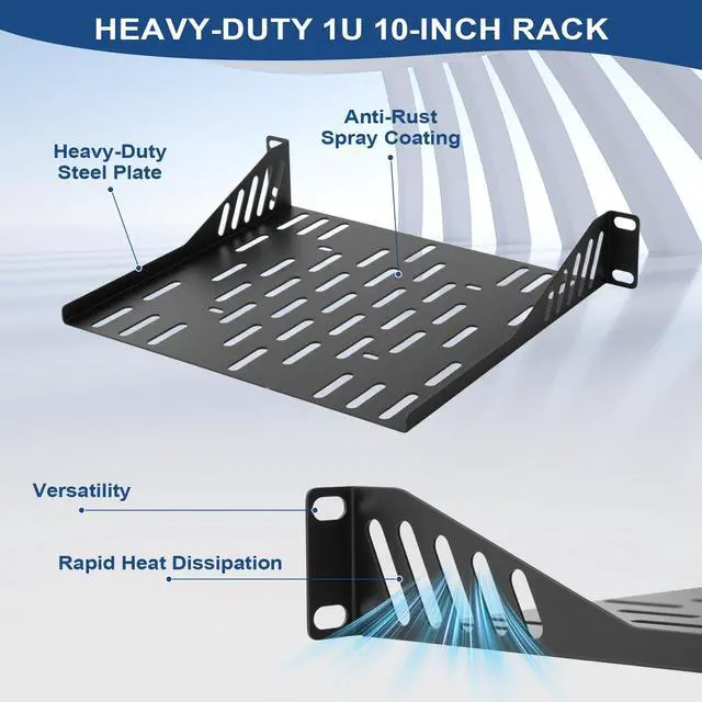 Alt view image 6 of 7 - 1 Pcs 10 inch 1U Server Rack Shelf, Heavy Duty Vented Mount with 7.87" Depth, Enhanced Airflow for Network Equipment & Computer Racks