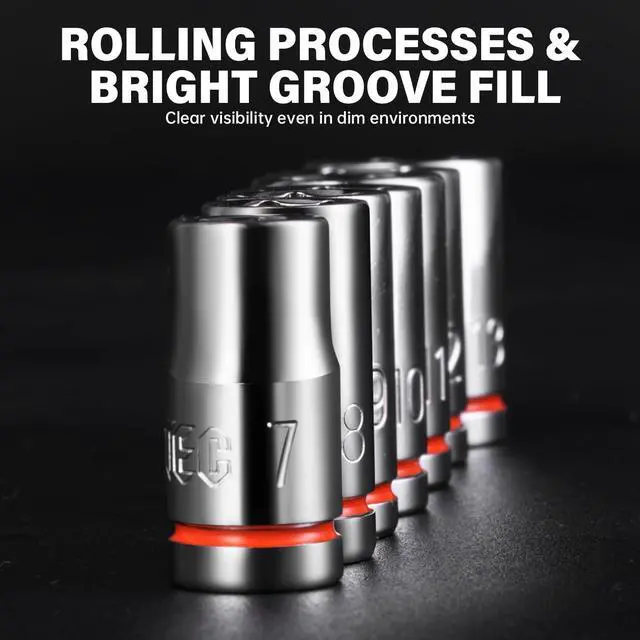 Alt view image 6 of 7 - 20-Piece 1/4" Drive Shallow Socket Set, SAE/Metric (3/16"-9/16" & 5mm-13mm) with Ratchet & Extension Bar, Premium Chrome Vanadium Steel, 6-Point, with Molded Case