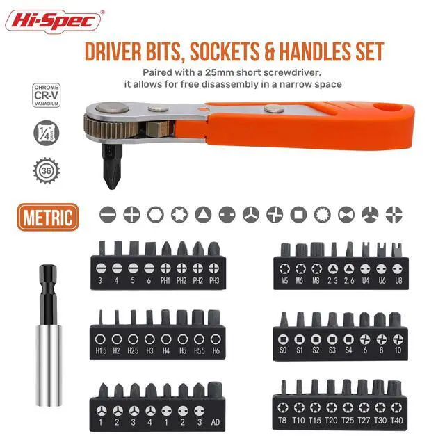 Alt view image 2 of 7 - 68pc Long Extended Screw Driver Bits and Mini Ratchet Wrench Handle Set. DIY Accessories Kit of 25 and 75mm Hex Shank Screwdriving Bits for Drill Drivers