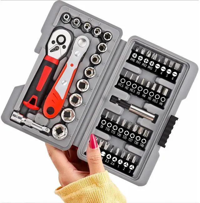 Main image of 48Pcs 1/4" Mini Ratchet Socket Wrench and Screwdriver Set & Bits