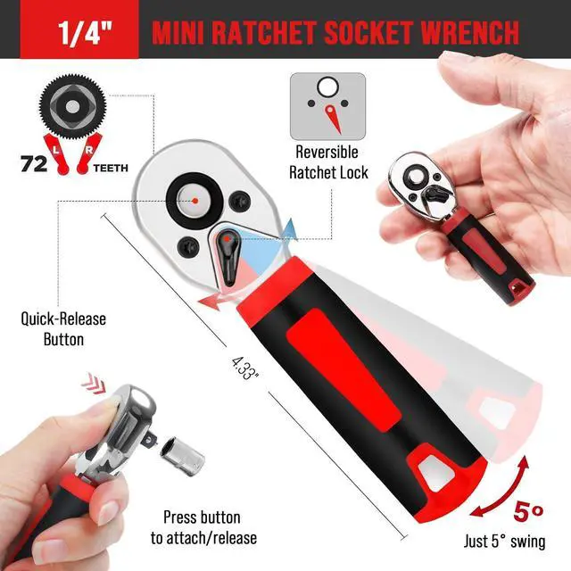 Alt view image 2 of 7 - 48Pcs 1/4" Mini Ratchet Socket Wrench and Screwdriver Set & Bits
