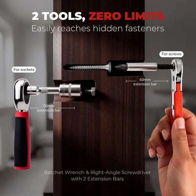 Alt view image 6 of 7 - 48Pcs 1/4" Mini Ratchet Socket Wrench and Screwdriver Set & Bits