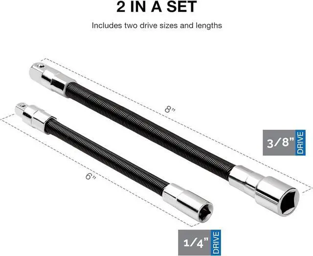 Alt view image 3 of 4 - 00239A Flexible Extension-Bar Set, 1/4-Inch and 3/8-Inch Drives, Flexible Socket Extension Bars, 2-Piece Set