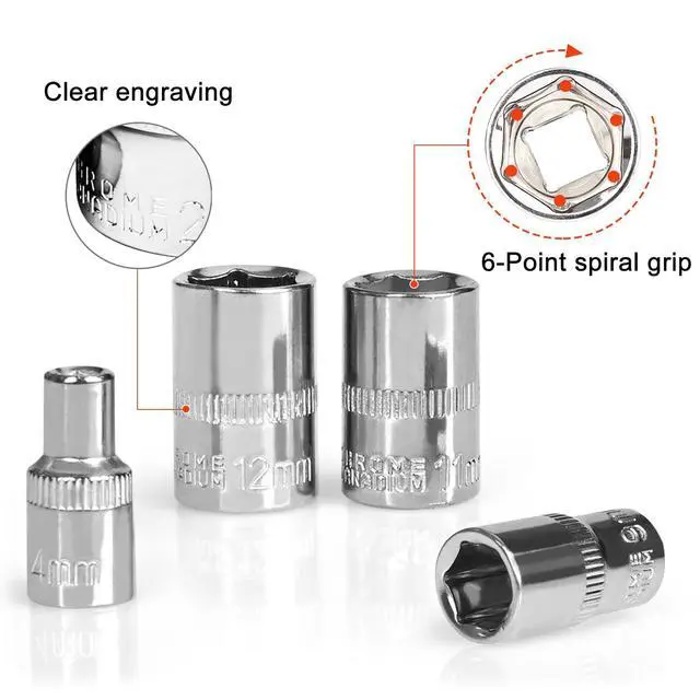 Alt view image 3 of 7 - 28pcs 1/4 Inch Ratchet Socket Wrench Set, Drive Socket Set with 12 Sockets and 14 Bit Socket Set, with Extension Bars