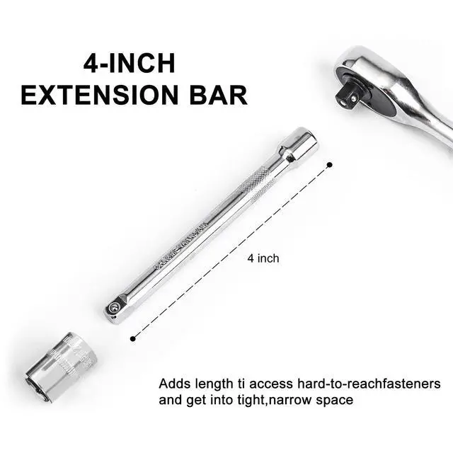 Alt view image 6 of 7 - 28pcs 1/4 Inch Ratchet Socket Wrench Set, Drive Socket Set with 12 Sockets and 14 Bit Socket Set, with Extension Bars
