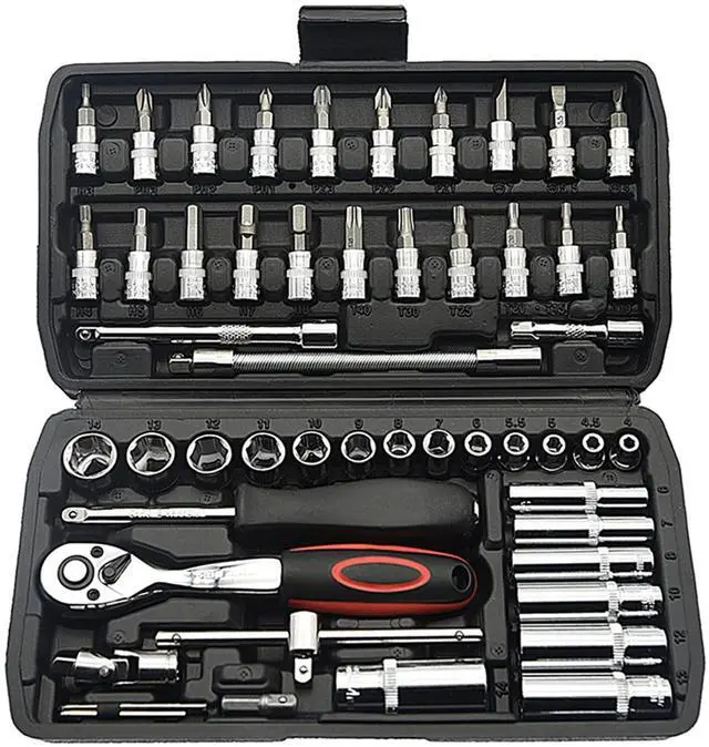 Main image of Socket Wrench Set, 53PCS 1/4 Inch Ratcheting Wrench Set And Extension Bar Gimbal Slide Bar Extension Sockets, Set For Automotive Repair And Home Use.