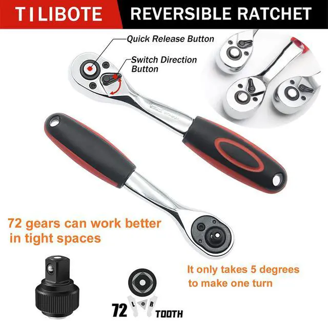 Alt view image 3 of 7 - Socket Wrench Set, 53PCS 1/4 Inch Ratcheting Wrench Set And Extension Bar Gimbal Slide Bar Extension Sockets, Set For Automotive Repair And Home Use.