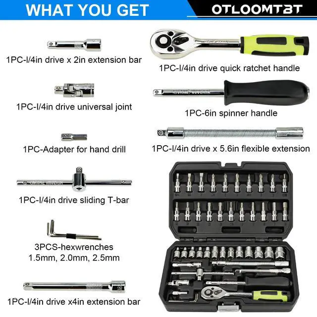 Alt view image 3 of 7 - 46PCS 1/4" Drive Socket Set, Ratchet Wrench Tool Kit