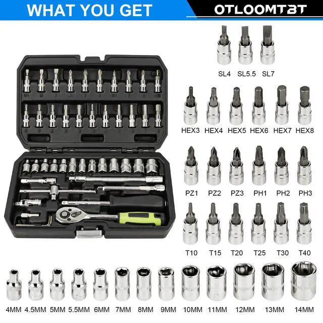 Alt view image 4 of 7 - 46PCS 1/4" Drive Socket Set, Ratchet Wrench Tool Kit