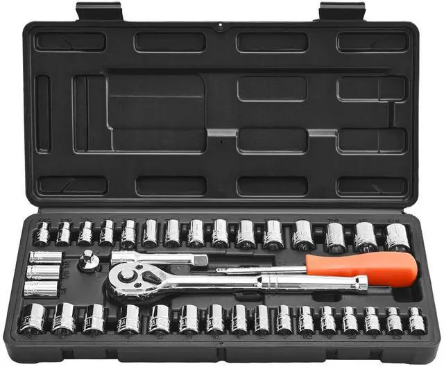Main image of Socket Set, 39 Pieces, 3/8 & 1/4 inch Drive Socket and Ratchet Set, SAE and Metric Size, Mechanic Tool Kit with Ratchet Wrench, Accessories, Storage Case, CR-V Alloy Steel, for Automotive Repair