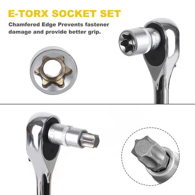 Alt view image 5 of 6 - 19-Piece 1/2 Drive E-Torx Socket Set and Torx Bit Socket Set, with Storage case, Premium CR-V Steel, E10-E24, T20-T70, E Socket Set for Mechanic and Home Repair