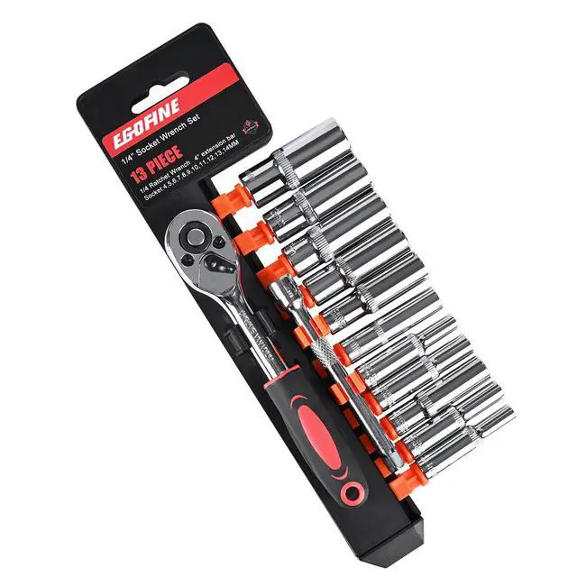Main image of 13PCS 1/4" Drive Deep Socket Set,Metric(4-14MM),6-Point, Cr-V Steel