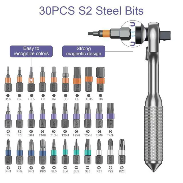 Alt view image 5 of 7 - 1/4" Drive Socket Set, 42 in 1 Ratchet Wrench Set with 30PCS Screwdriver, 9PCS Socket, Mechanics Tool Set with 72 Tooth Reversible Ratchet, Hand Repair Tool Kits for Auto Repairing, Household