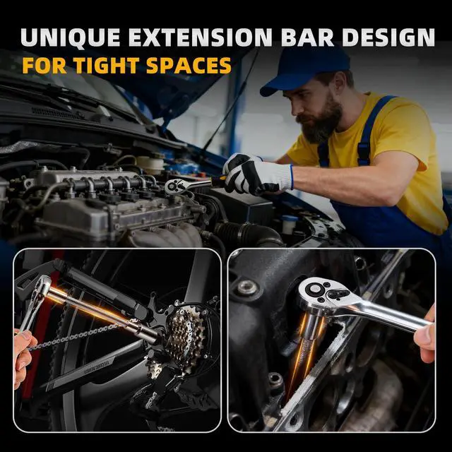 Alt view image 7 of 7 - 46 Pieces Drive Socket Ratchet Wrench Set, 1/4 inch Metric Socket Set, Ratchet Wrench Set with Quick-Release Ratchet and Extension Bar, Storage Case - Perfect for Auto Repair & Home Use
